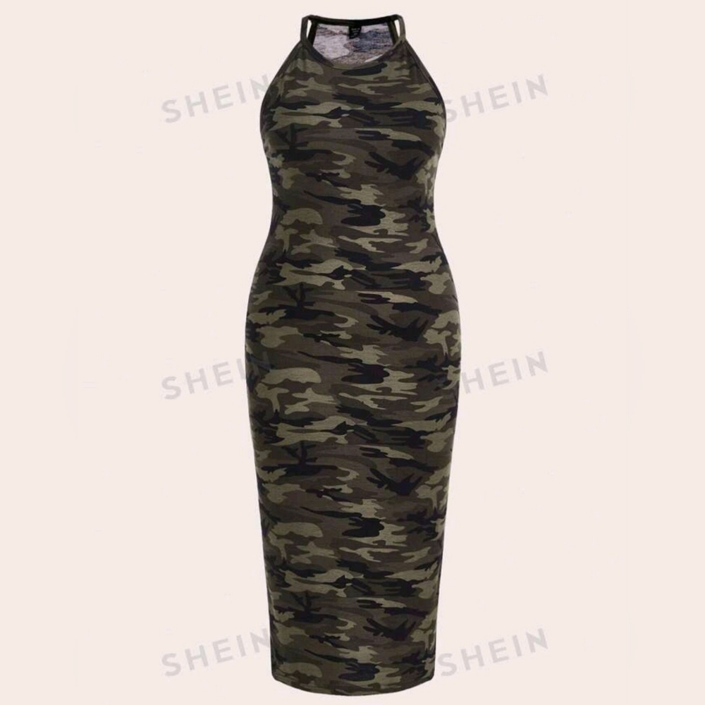 SHEIN EZwear Plus Camo Print Bodycon Dress